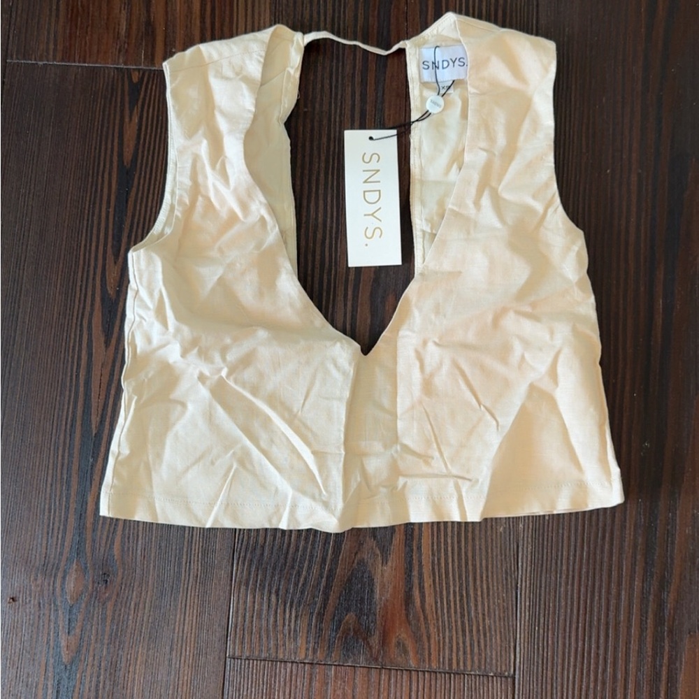 Cream Crop Tank Top with Cut Out Design